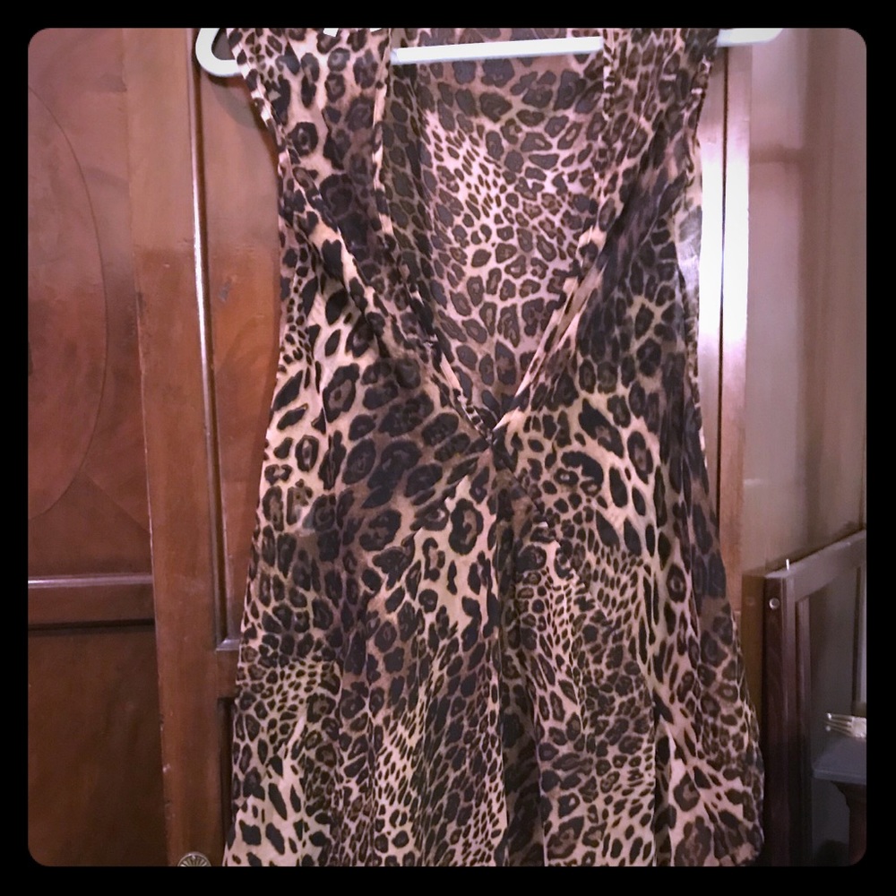 Leopard asymmetrical sheer blouse
